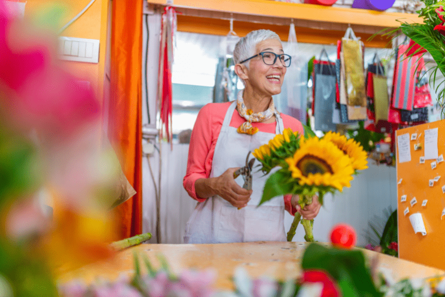 A florist cuts flowers