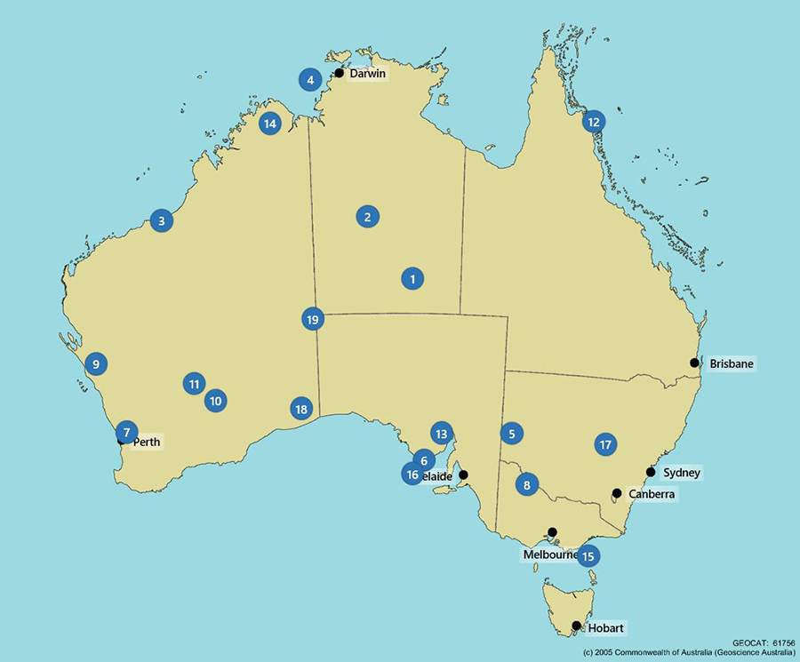 Map of Australia showing location of Major Projects